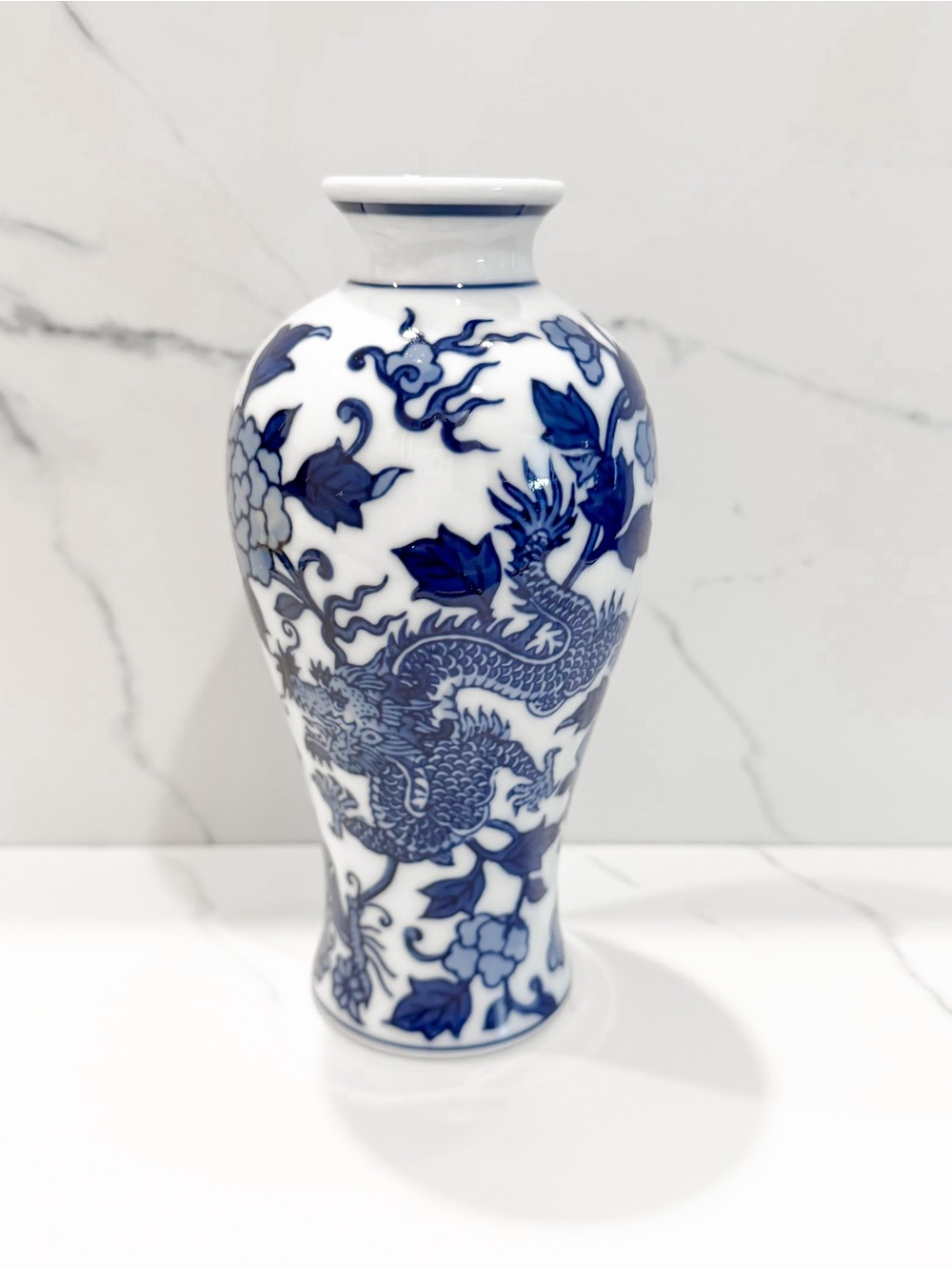 Blue and White Porcelain Dragon Vase - Classic Home Accent